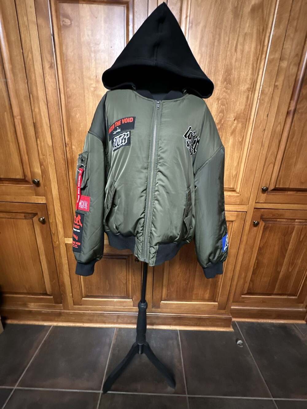 Loiter Void Bomber Jacket Green with Hood
